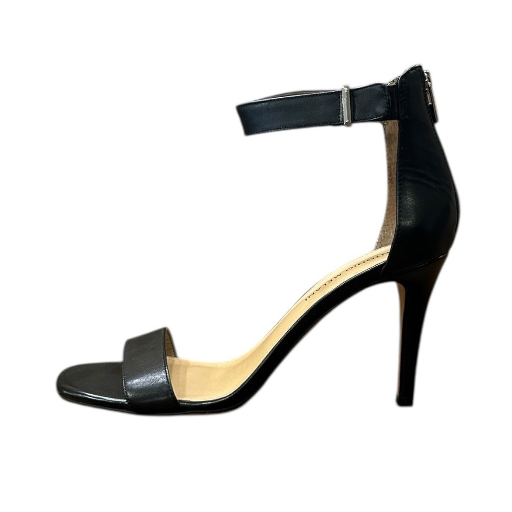 Antonio Melani Black Leather Ankle Strap Sandal Heels Women’s Size 9